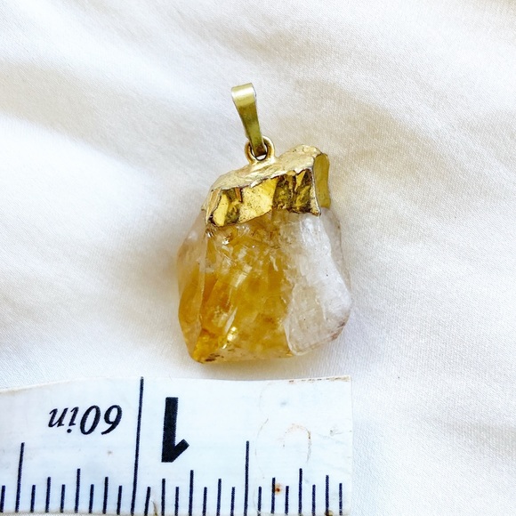 Citrine Gold Plate Dipped Raw Pendant Infractions Beauty - Picture 4 of 5